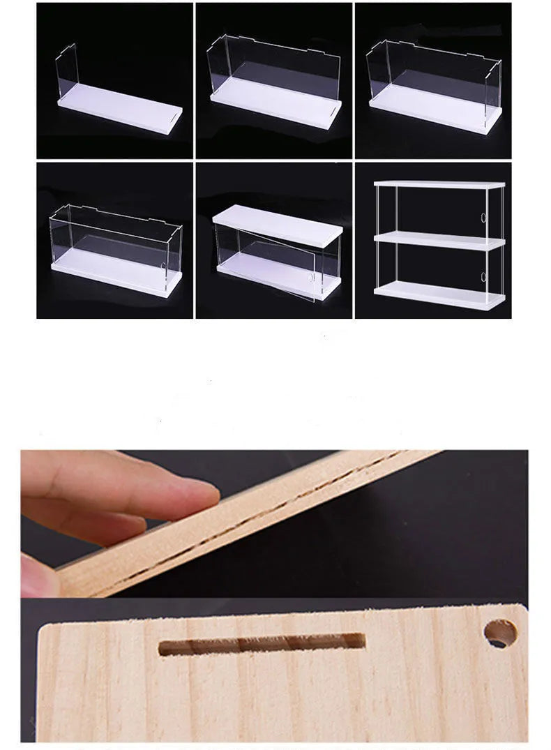 2-4 Tier Riser Display Stand Case Led Light Clear Acrylic Showcase Wooden Shelves Storage Box Figure Riser Perfume Displaying