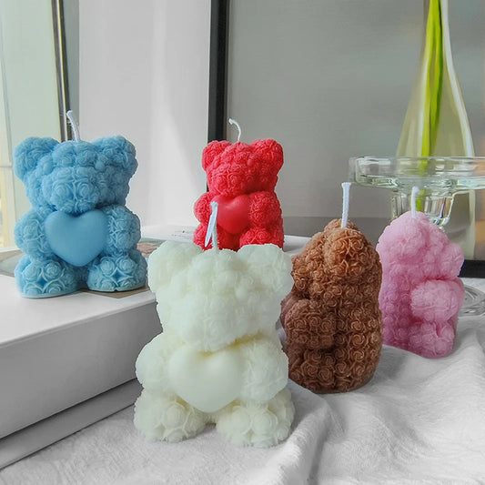 1PC 3D Rose Bear Aromatherapy Candles for Home Decoration Lovely Scented Candles Photography Props Festival Home Decor Ornaments