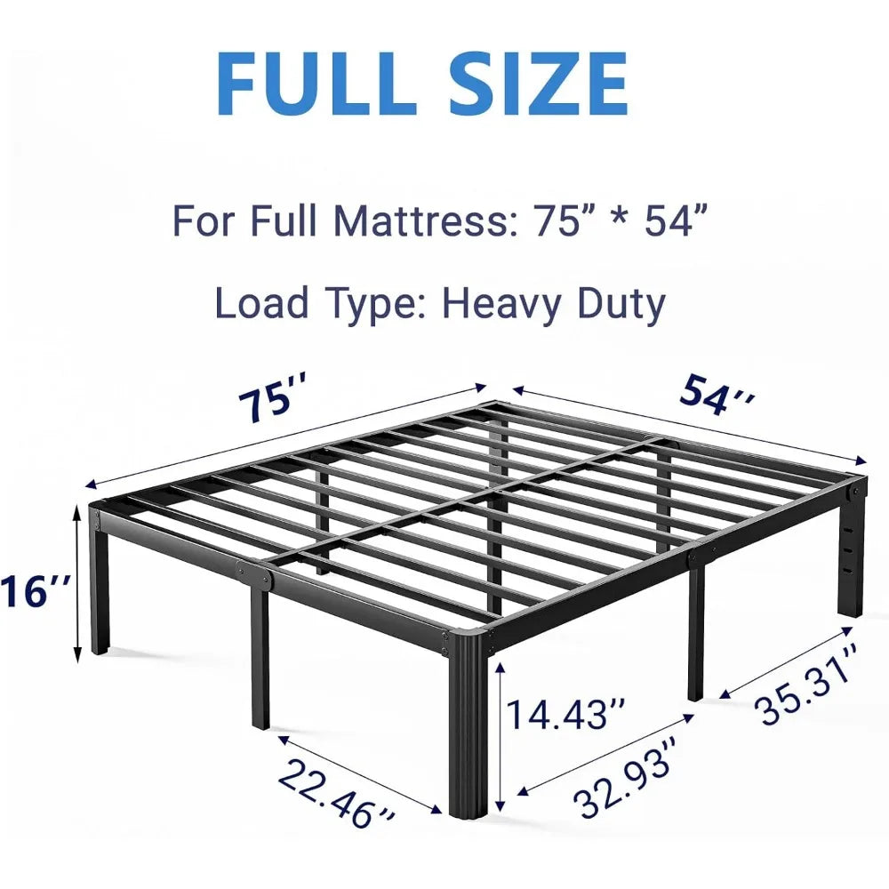 16 Inch High Heavy Duty Full Size Bed Frame Metal, Platform Bed Frame Full Size No Box Spring Needed, Noise Free, Easy Assembly