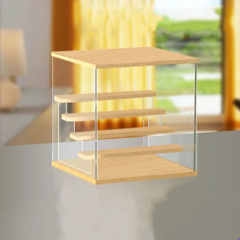 2-4 Tier Riser Display Stand Case Led Light Clear Acrylic Showcase Wooden Shelves Storage Box Figure Riser Perfume Displaying