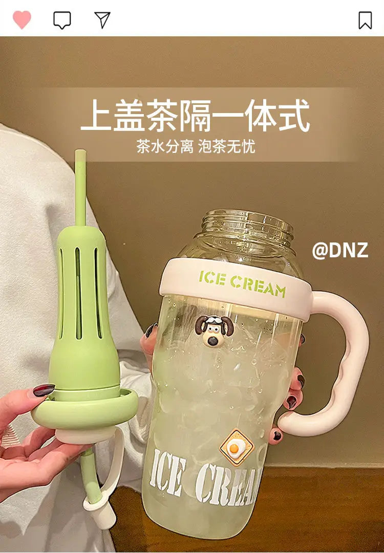 1300ml Giant Water Cup, Large Capacity Plastic Water Bottle with Straw Cap, Summer Waterbottle High Beauty Bucket Milk Tea Cups